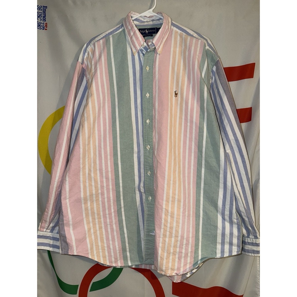 Vintage Polo Ralph Lauren Button Up Shirt Mens XL Multicolor Striped Cotton